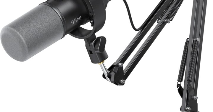 FIFINE K688 Podcast Microphone Kit, USB/XLR Dynamic Microphone with Boom Arm for PC/XLR Mixer, Gaming Mic with Mute Button, Headphone Jack for Vocal, Voice-Over, Streaming, Music Recording -K688CT